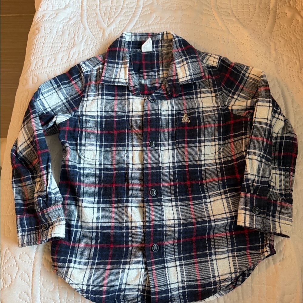 GAP Kids Plaid Button-Down Shirt - Navy, White & Red